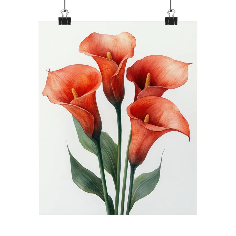 Red calla lily flower art print poster with minimalist bouquet
