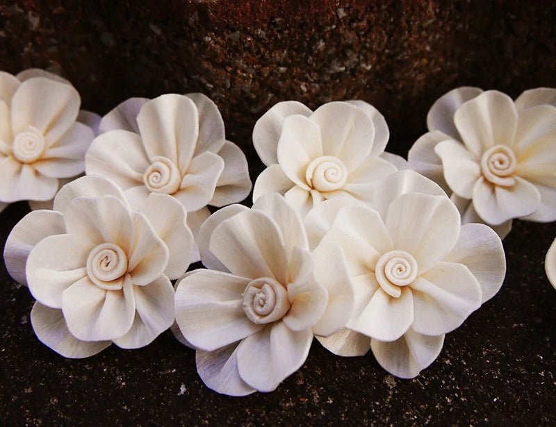 Artificial sola wood flower diffuser, off-white blossom, 5 cm