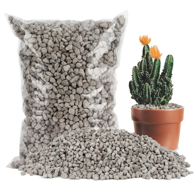 Horticultural pumice stone with loose gray gravel in a clear bag for plants