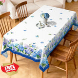 Arquiel Hydrangea Tablecloth Waterproof Blue Flower Butterfly 60x120 Inch Hydrangea