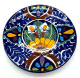 Mexican Pottery Plate Calla Lillies Sunflower Blue Folk Art Hand Painted 7.5" Sunflower