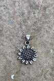 Sterling Silver Sunflower Necklace, Oxidized Pendant, Gift For Daughter Sunflower