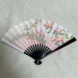 Pink and white hydrangea and floral fan with bag, used, 18cm Hydrangea