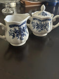 Blue Carnation Ironstone Creamer And Sugar Bowl Made In Japan_ Carnation