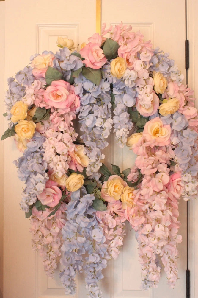 Purple & Pink Wisteria Grapevine Wreath Faux Flowers Pink Roses Ranunculus Chic Ranunculus