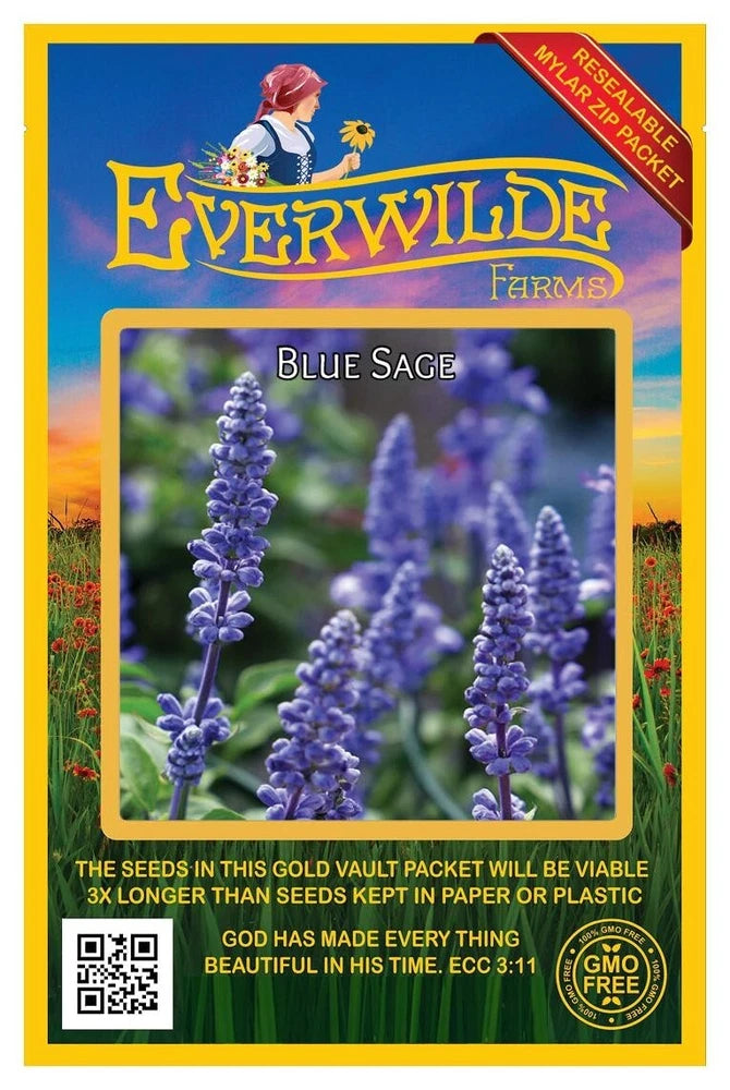 1 Oz Blue Sage Wildflower Seeds - Everwilde Farms Mylar Seed Packet Garden Plants