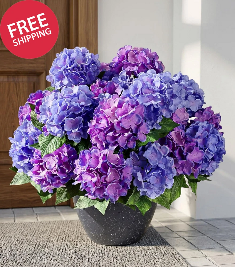 Artificial Outdoor Flowers 4 Pcs Purple Blue Fake Silk Hydrangea Flower Stems Hydrangea