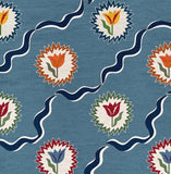 OTTOLINE CURTAIN FABRIC "TULIPS OF BELGRAVIA - BLUE" 3 METRES LINEN BLEND Flowering Plants