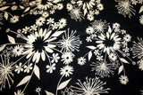 WHITE FLOWERS AND LEAVES DECORATOR ON BLACK - 100% COTTON FABRIC Flowering Plants