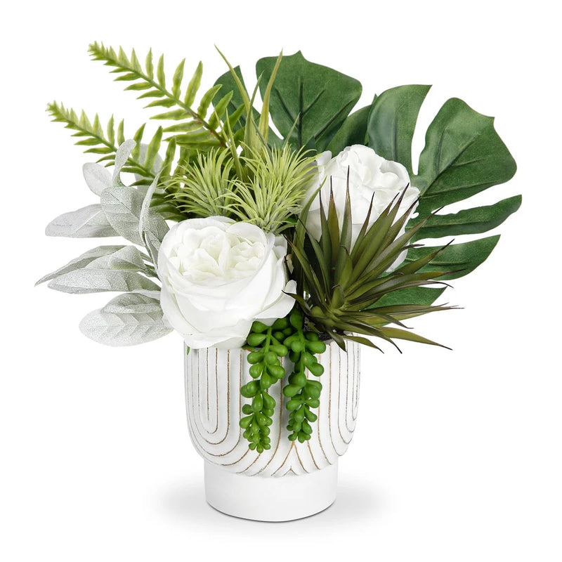 Faux Peony with Pot Small Table Plant Fake Flowers in White Vase for Home Dec... Peony