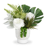 Faux Peony with Pot Small Table Plant Fake Flowers in White Vase for Home Dec... Peony