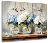 Blue Hydrangea Hummingbird Canvas Wall Art for Bathroom Living Room 10X8 Inch Hydrangea