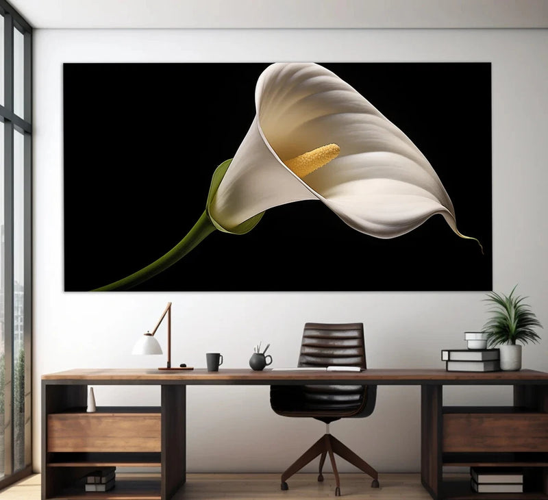 White Calla Lily Flower Black Abstract Wall Art Canvas Unframed Print Art Lily