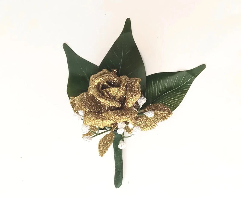 Gold Rose Pin Boutonniere Groom Best Man Prom Wedding Quinceanera Corsage Lapel Bouquet