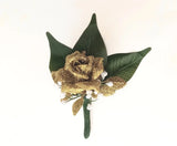 Gold Rose Pin Boutonniere Groom Best Man Prom Wedding Quinceanera Corsage Lapel Bouquet