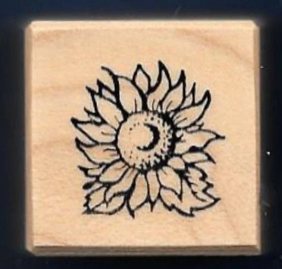 Sunflower flower bud rubber stamp with detailed line-art bloom design