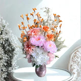 Pretty Pink & Orange Floral Arrangement: Shabby Chic Home Decor Centerpiece Hydrangea