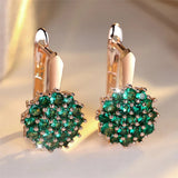 Luxury Crystal Green Zircon Sunflower Hoop Earrings For Women Rose Gold Sunflower