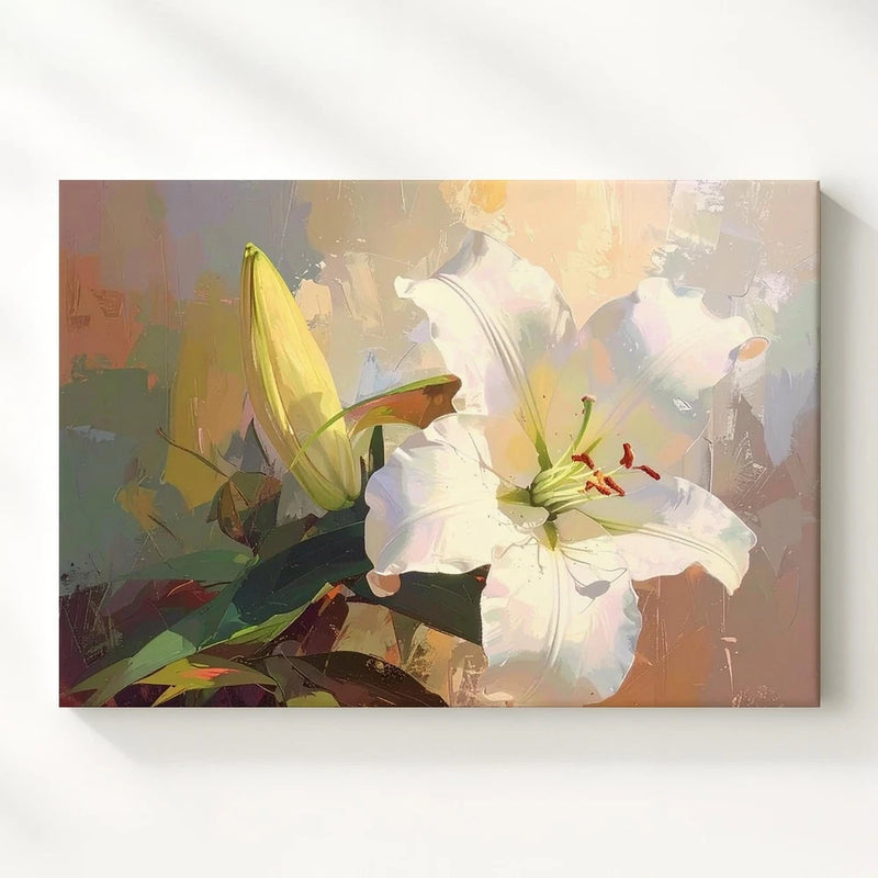 White Lily Elegance Canvaspainterly Bloom With Earthy Tones Wall Art Lily