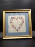 Vintage Pressed Flower Art "Wildflowers" Heart Shape Signed Framed 10.5"x10.5" Dried Flower