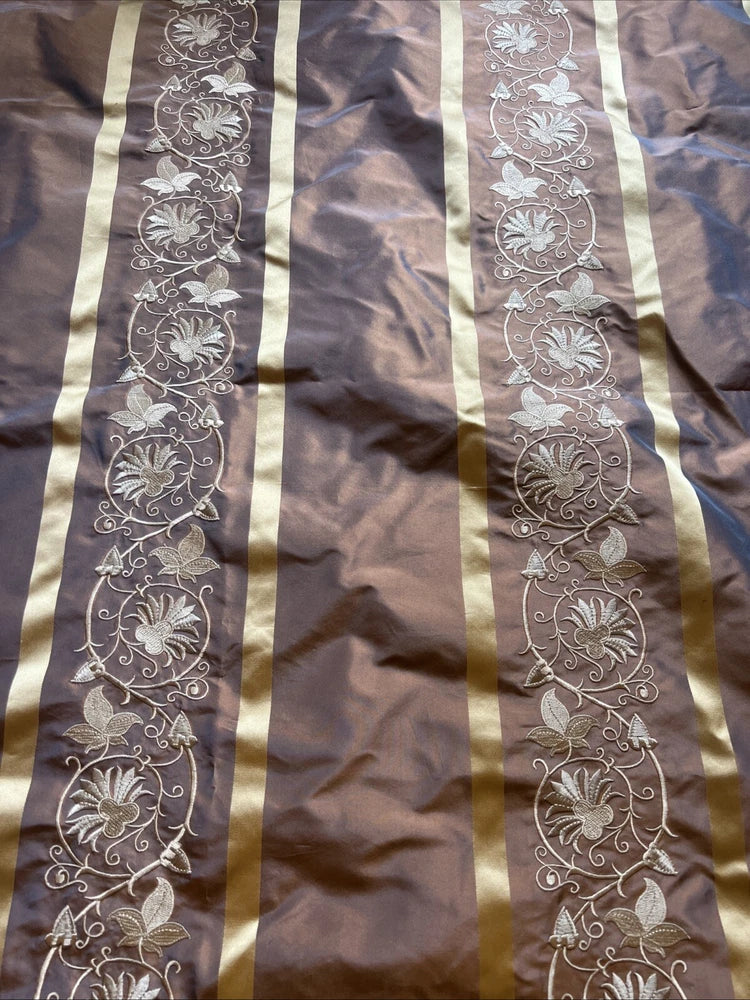 100% SILK TAFFETA STRIPE EMBROIDERED DRAPERY HOME DECOR Sold per yd Flowering Plants