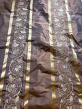 100% SILK TAFFETA STRIPE EMBROIDERED DRAPERY HOME DECOR Sold per yd Flowering Plants