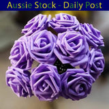 Purple 7cm Foam Flowers Rose Stems Artificial Wedding Bride Bouquet 20pcs Bouquet