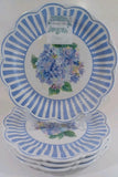 4 Shabby Chic Thick Melamine 11.25" Dinner Plate Set Scalloped Striped Hydrangea Hydrangea