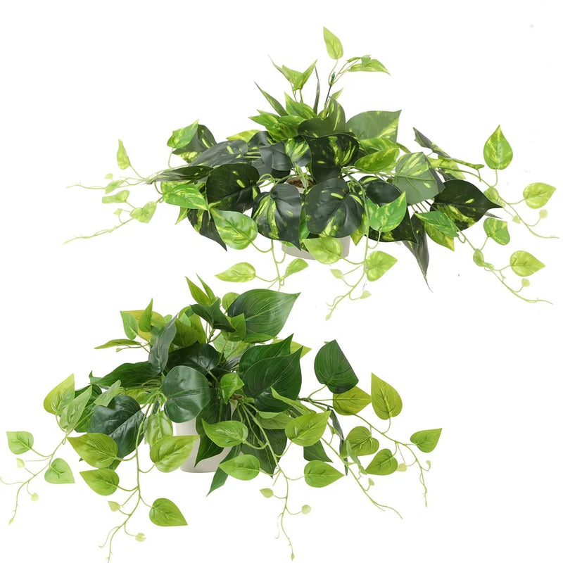 Fake Pothos 2 Pack Artificial Fake Plants Fake Potted Plants for Wall Home Ro... Green Plant