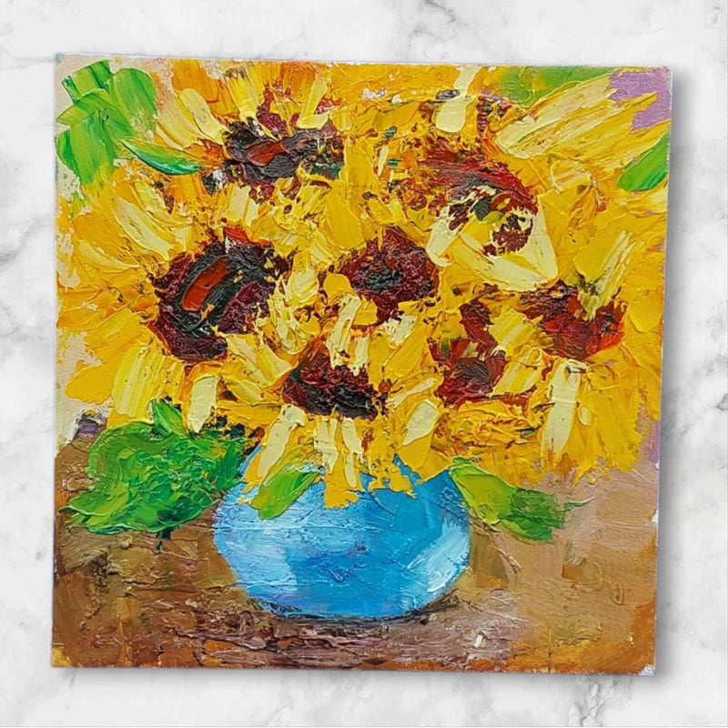 Sunflowers Flowers Original Painting Semi-Abstract Art 3D Wall Art Handmade OOAK Sunflower