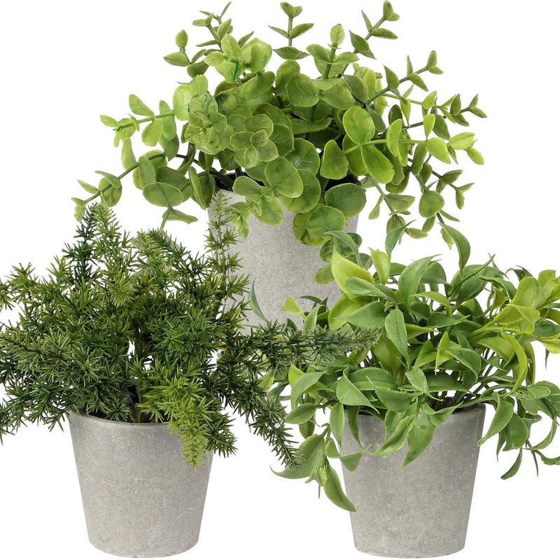 Fake Plants 3 PCS Potted Artificial Greenery Faux Fern Eucalyptus Decor Green Plant