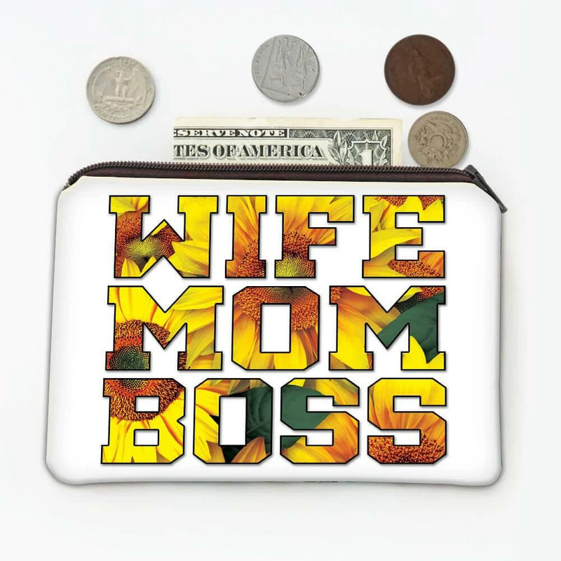 Gift Coin Purse : Wife Mom Boss Sunflower Flower Floral Yellow Decor Sunflower