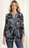 Soft Surroundings Silk Hydrangea Top Blouse Blue Floral, Fall Size M Hydrangea
