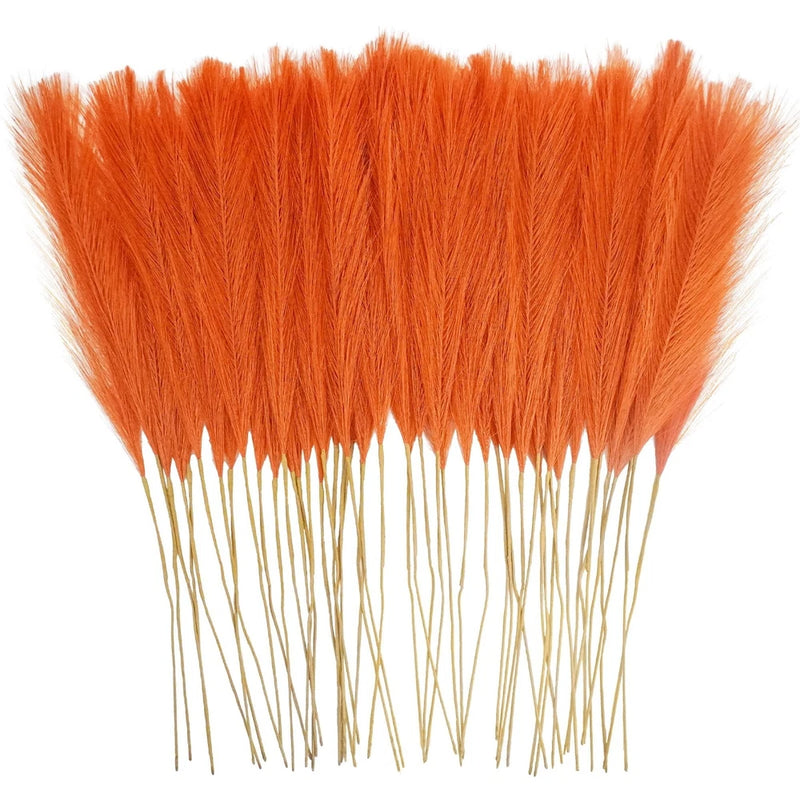 50pcs Burnt Orange Faux Pampas Grass Decor, 21.6" Short Artificial Fall Pompo... Pampas Grass