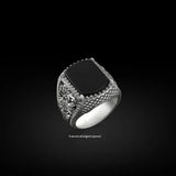 925 Sterling Silver Gemstone Black Onyx Bouquet of Sunflowers Flower Men's Ring Sunflower