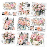 3 Sheet Peonies Flowers Rub on Transfers for Peony Flower - Retro French Style Peony