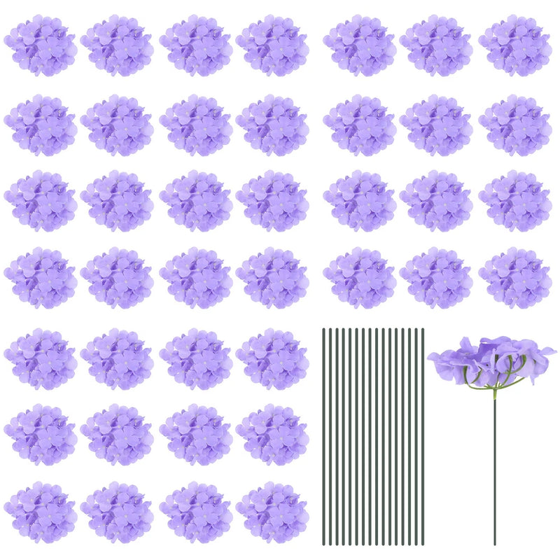 64Sets Silk Hydrangea Flowers Light Purple Artificial Flowers for Wedding Hydrangea