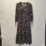 Madewell Dress Women XS Black Sheer Button Front Tier Midi Floral Carnation Carnation