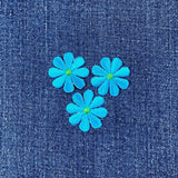 3-Pack Blue Daisy Applique Patch - Mini Embroidered Flower Badge 1" (Iron On) Daisies