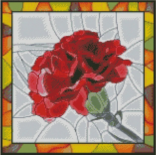 Red Carnation Stained Glass Counted Cross Stitch Chart No. 14-155 Carnation