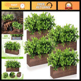 4 Pack Faux Eucalyptus Plants in Rustic Wooden Planter Box - Greenery Decor for Green Plant