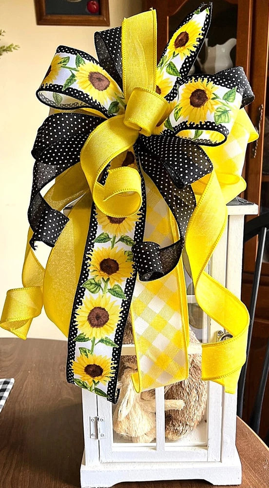 10 " x 20 " Farmhouse Sunflower Everyday Bow for Wreath Post Lantern # 221 B rb Sunflower