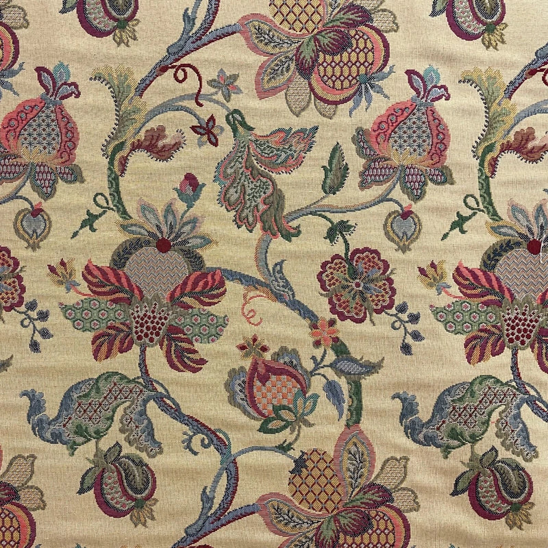 Jacobean Garden Tapestry Fabric Gold Weave Vintage Jacquard Upholstery Cushion Flowering Plants