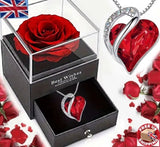 Ocean Heart Necklace with Eternal Rose in Gift Box | Valentine's Gift for Her Roses