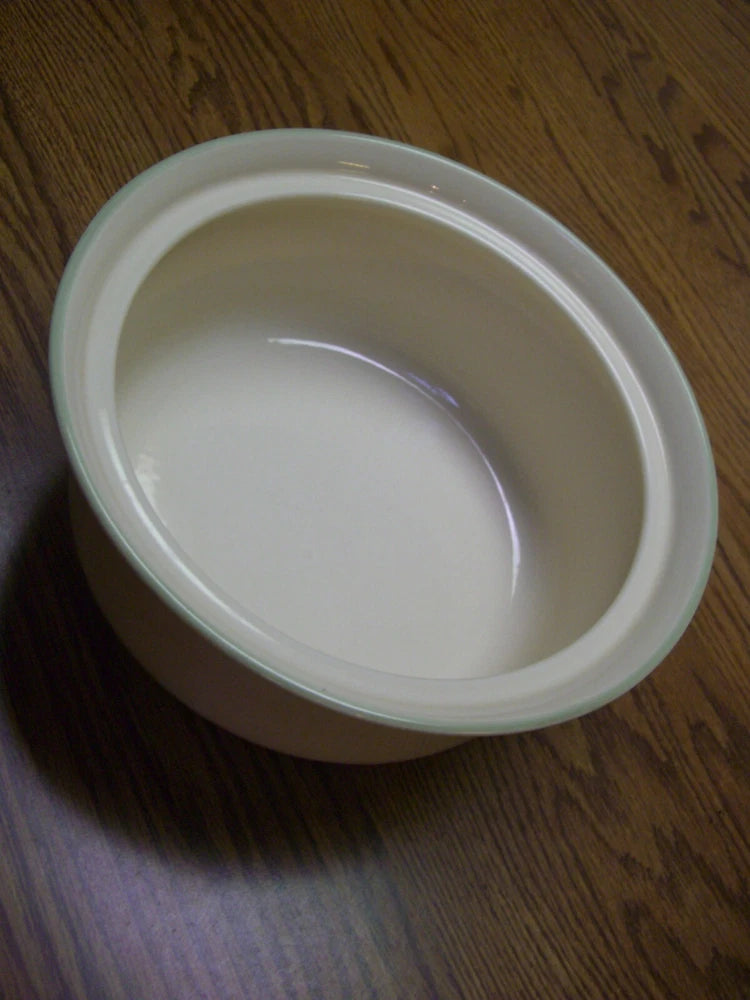Pfaltzgraff Ivory Stoneware Dish Garden Flower Pot/Green Rim Accent/9" Round Garden Plants