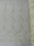 Flame Design Bead Fabric - Ivory - Beaded Embroidered Fire Design Sold By Yard Flowering Plants