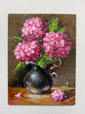 Original Oil Painting Pink Hydrangeas in a Vase 6x8 Hand Painted on Fiberboard Hydrangea