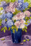 5x7 Pamela Wilhelm Original Watercolor Soft Focus HydrangeaÕs Pink Blue Vase Hydrangea