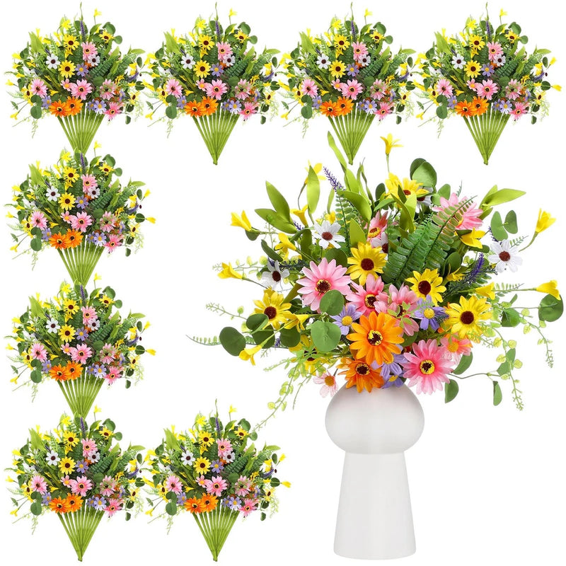 12 Bundles Artificial Wildflowers Bouquet Spring Daisy Sunflower Floral Arran... Sunflower