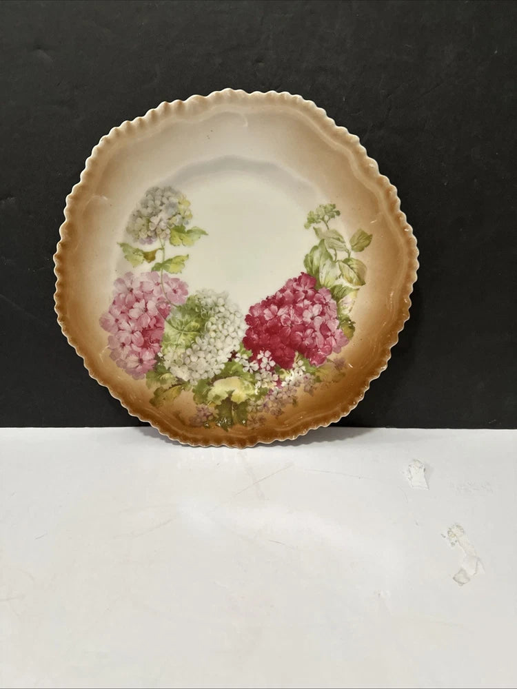 Wurttemberg Porcelain Vintage Charger Plate With Hydrangeas Pattern. 8 Inches Hydrangea